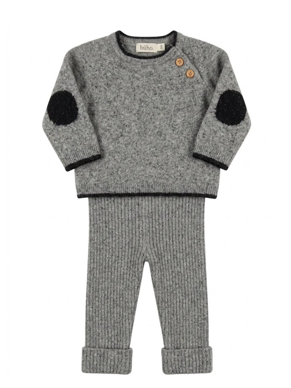 Gray Knit Kids Matching Set with Black Elbow Patches